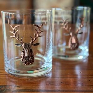 Brass Gold STAG Deer Medallion Double Old-Fashioned Glasses   (2)
